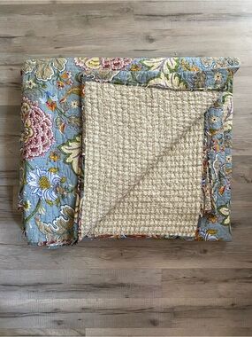 Levtex Floral Reversible King Quilt - Blue, Cream,  Green